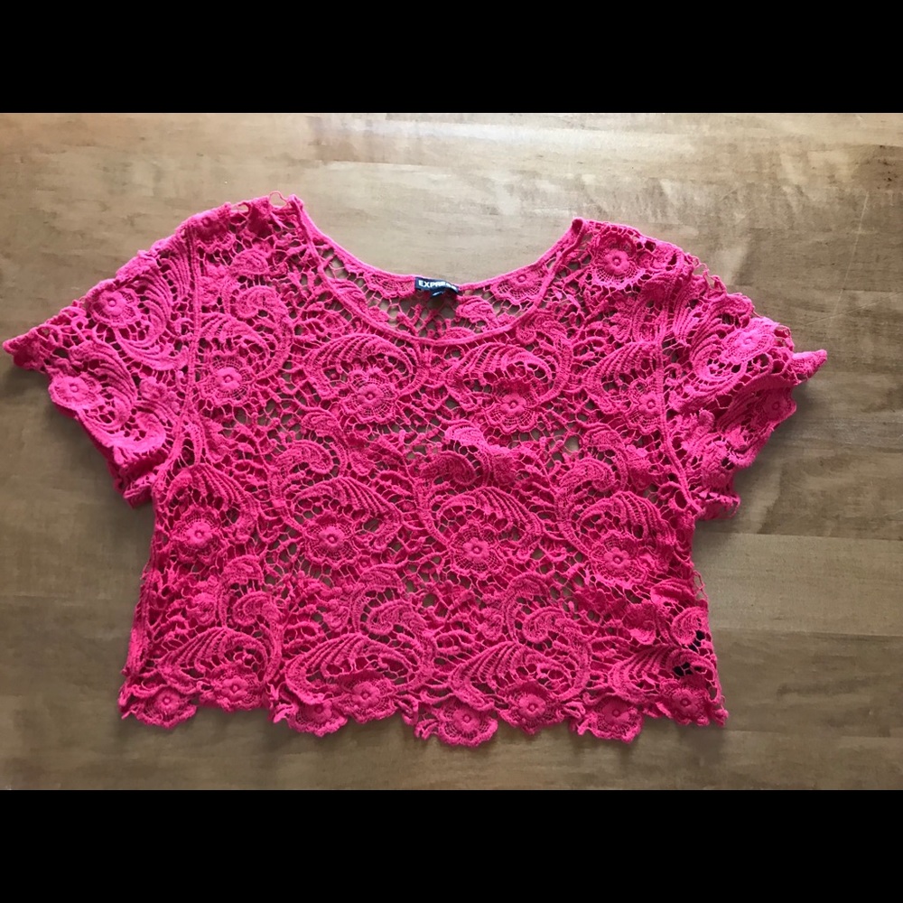 Express Coral Crochet Crop Top Cover Up Size Small